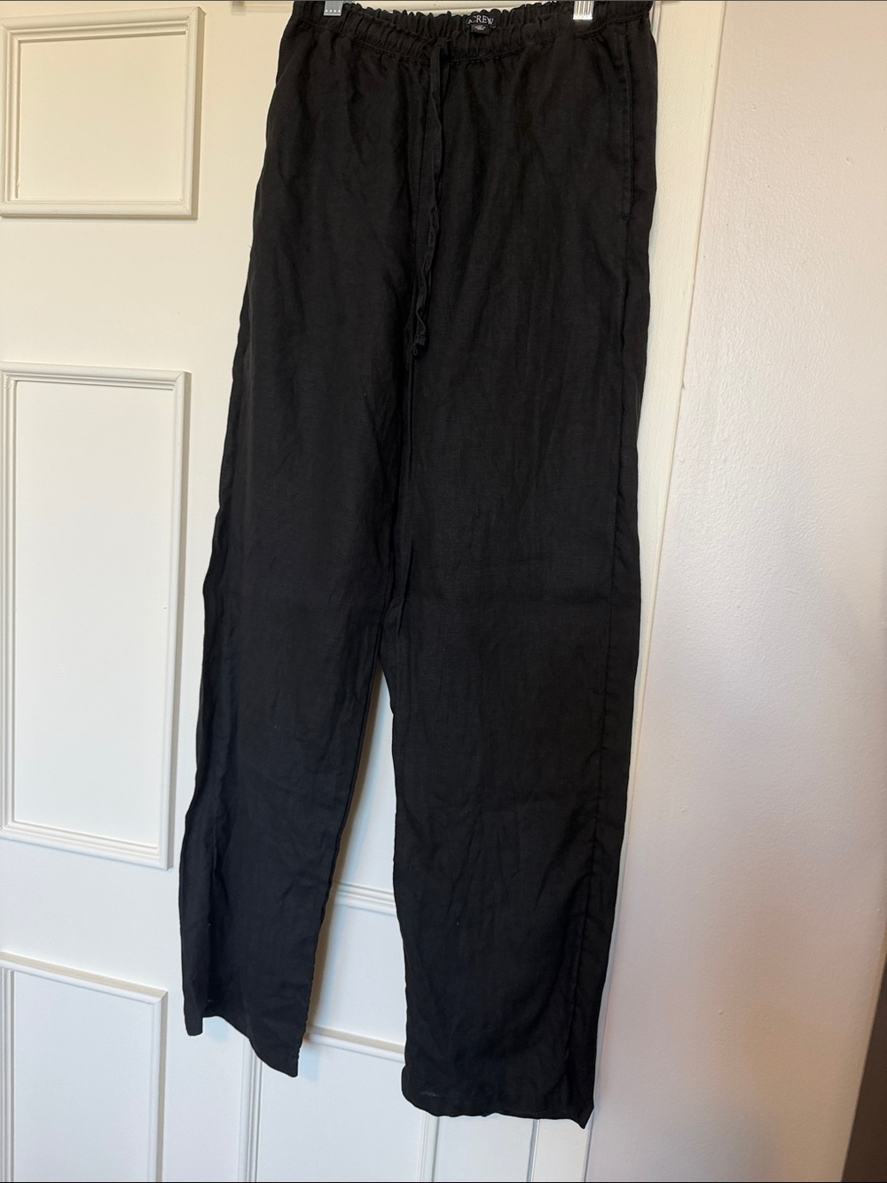 J. Crew Black Linen-Blend Wide Leg Drawstring Pants